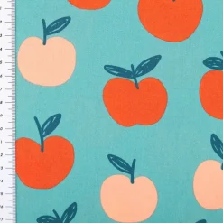 Baumwollstoff Popeline Äpfel türkis rot apricot 1,48m Breite