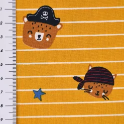 Baumwollstoff Popeline PIRATES Streifen Pirat Hase Bär Sterne ocker braun blau 1,45m Breite