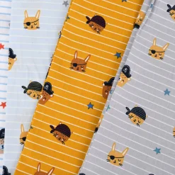 Baumwollstoff Popeline PIRATES Streifen Pirat Hase Bär Sterne ocker braun blau 1,45m Breite