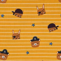 Baumwollstoff Popeline PIRATES Streifen Pirat Hase Bär Sterne ocker braun blau 1,45m Breite