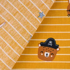 Baumwollstoff Popeline PIRATES Streifen Pirat Hase Bär Sterne ocker braun blau 1,45m Breite