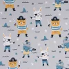 Baumwollstoff Popeline PIRATES Pirat Hase Bär Sterne grau blau ocker 1,45m Breite