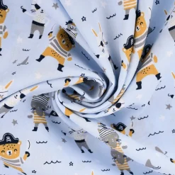 Baumwollstoff Popeline PIRATES Pirat Hase Bär Sterne blau grau ocker 1,45m Breite