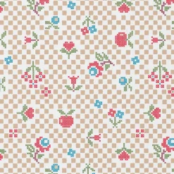 Baumwollstoff Popeline Pomsy Kreuzstich Blumen natur rot 1,50m Breite