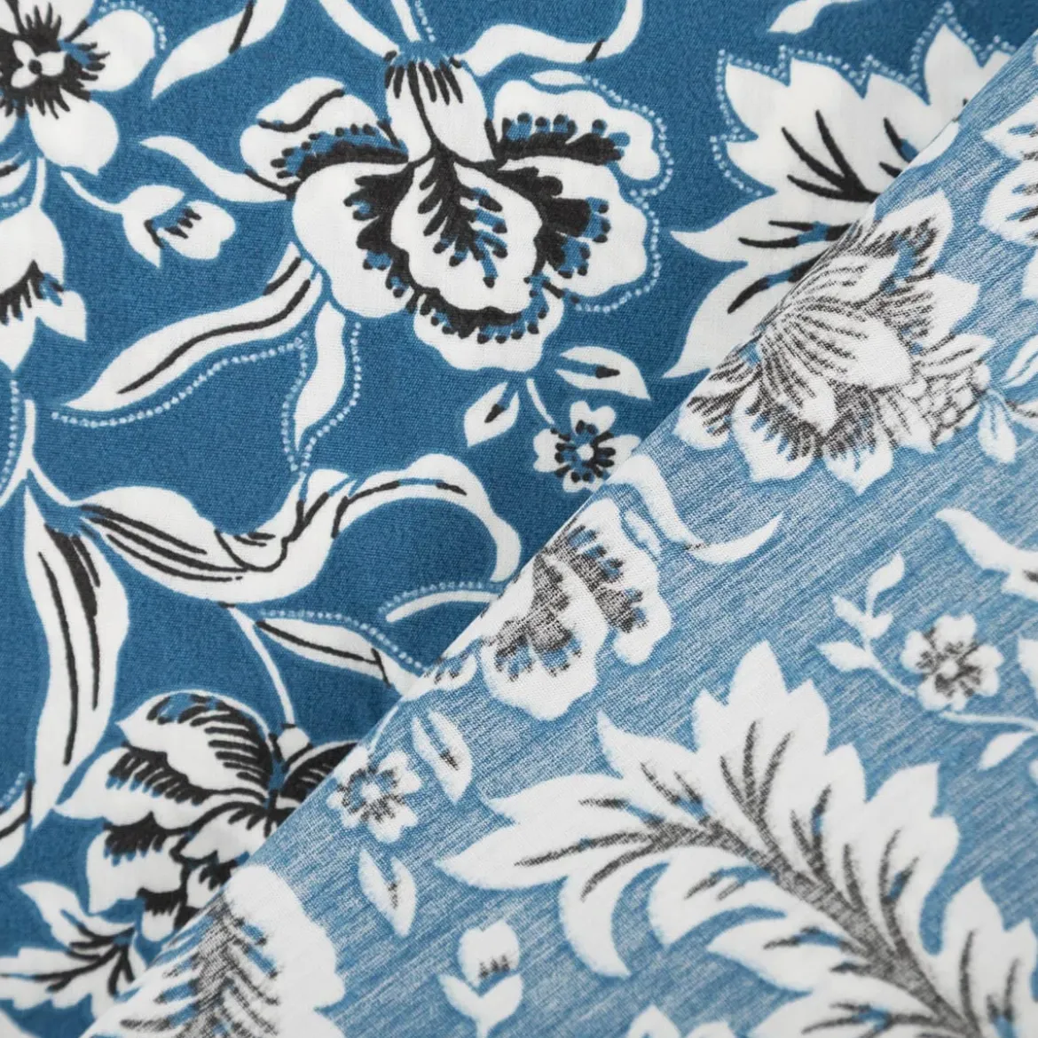 Baumwollstoff Popeline Romana Blumen blau 1,45m Breite