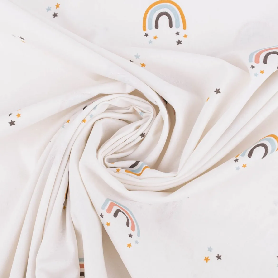 Baumwollstoff Popeline Stoff Regenbogen Sterne wollweiß bunt 1,45m Breite