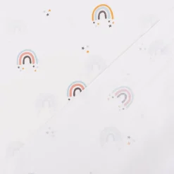 Baumwollstoff Popeline Stoff Regenbogen Sterne wollweiß bunt 1,45m Breite