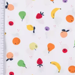 Baumwollstoff Popeline Stoff Tutti Frutti Früchte Apfel Beeren weiß bunt 1,45m Breite