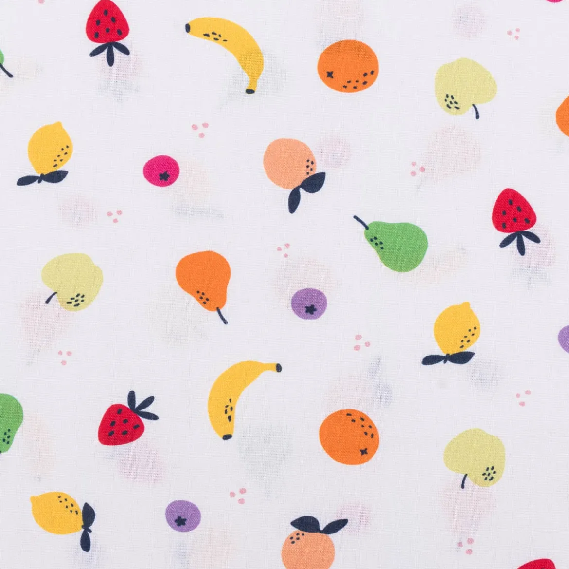 Baumwollstoff Popeline Stoff Tutti Frutti Früchte Apfel Beeren weiß bunt 1,45m Breite