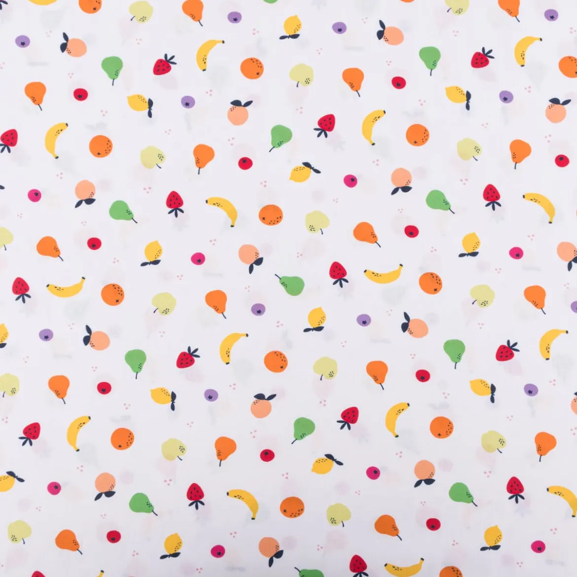 Baumwollstoff Popeline Stoff Tutti Frutti Früchte Apfel Beeren weiß bunt 1,45m Breite