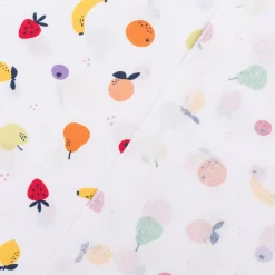 Baumwollstoff Popeline Stoff Tutti Frutti Früchte Apfel Beeren weiß bunt 1,45m Breite