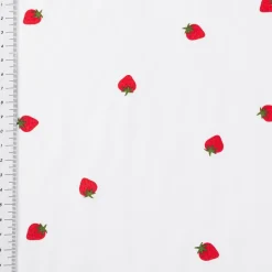 Baumwollstoff Popeline Stoff Mini Erdbeeren weiß rot grün 1,45m Breite