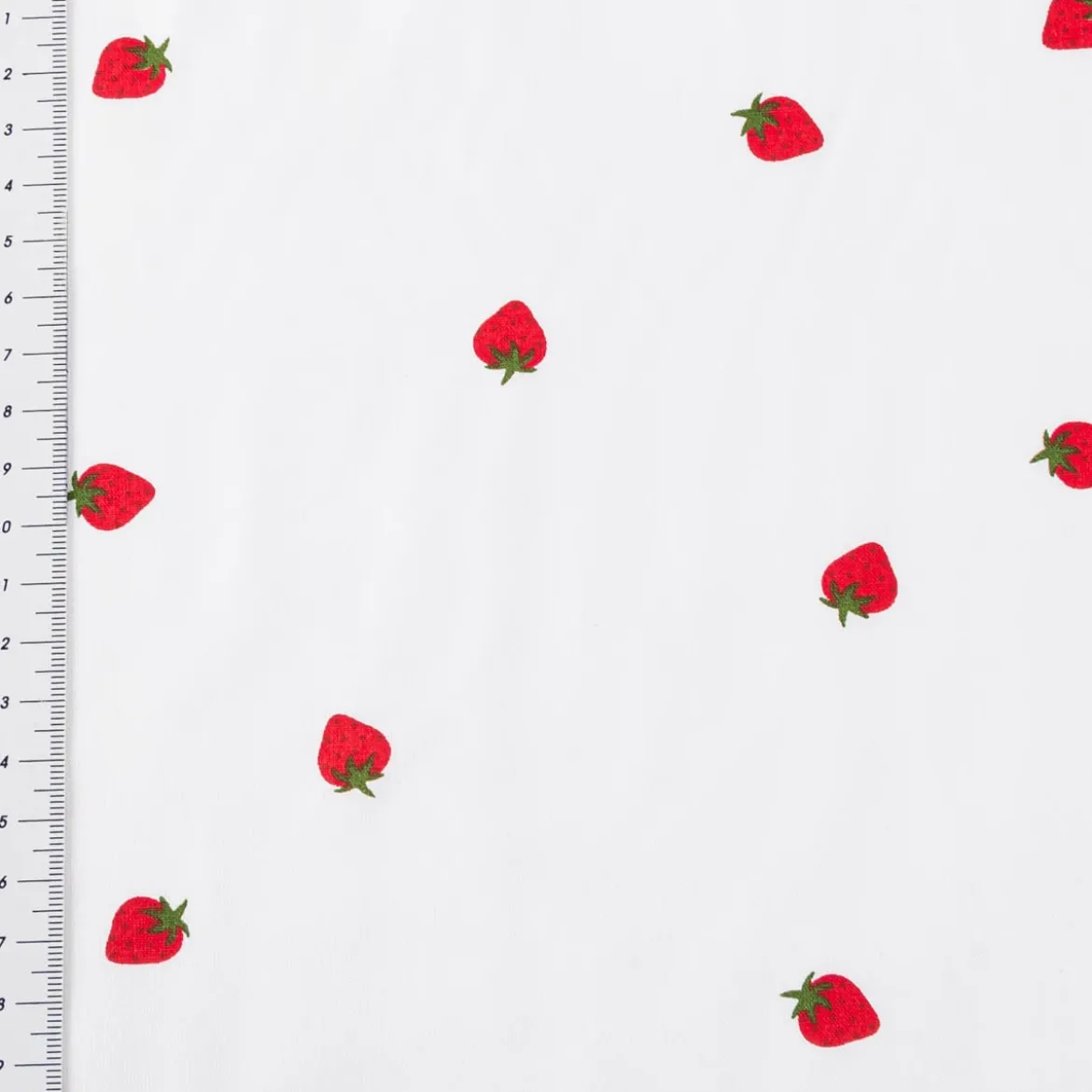 Baumwollstoff Popeline Stoff Mini Erdbeeren weiß rot grün 1,45m Breite