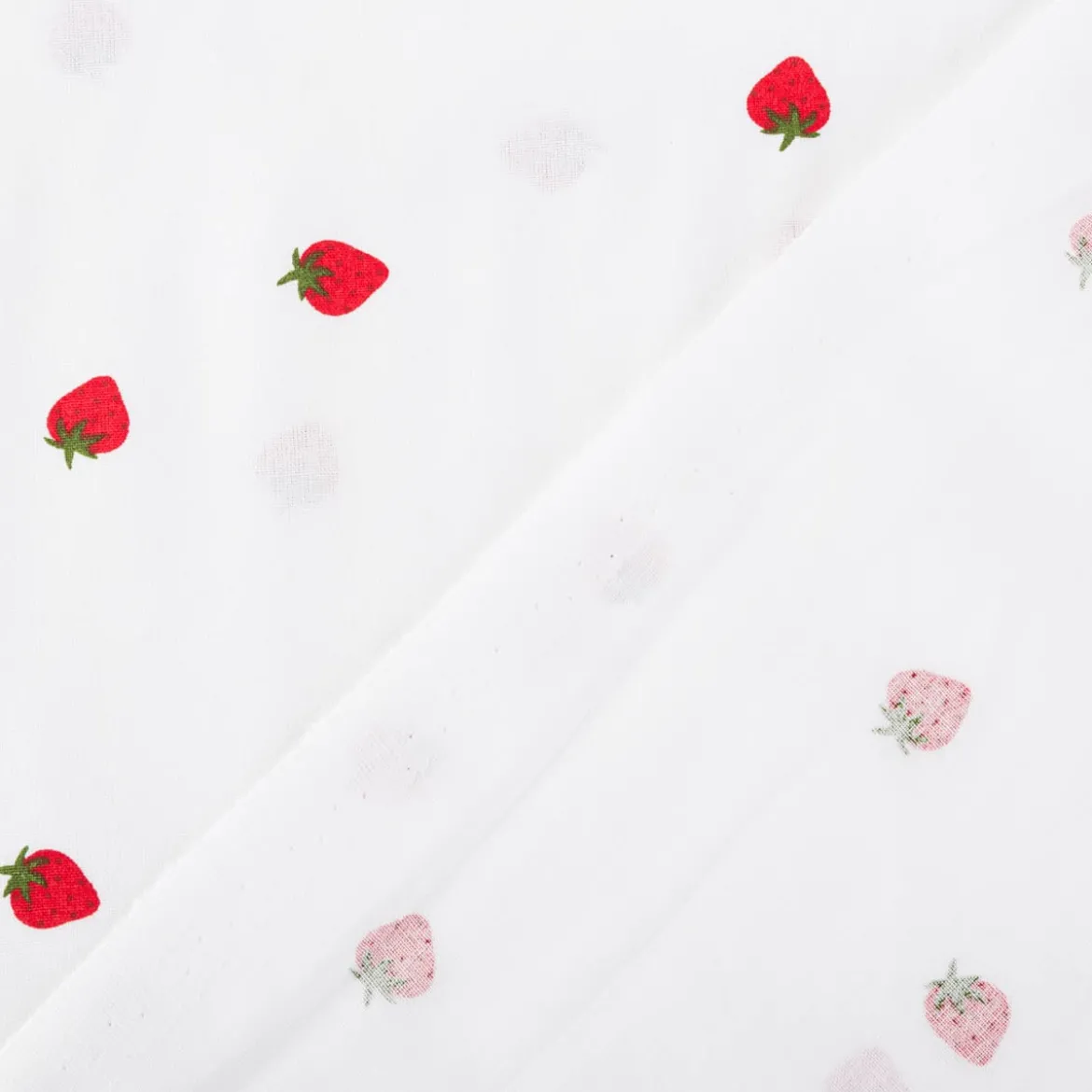 Baumwollstoff Popeline Stoff Mini Erdbeeren weiß rot grün 1,45m Breite
