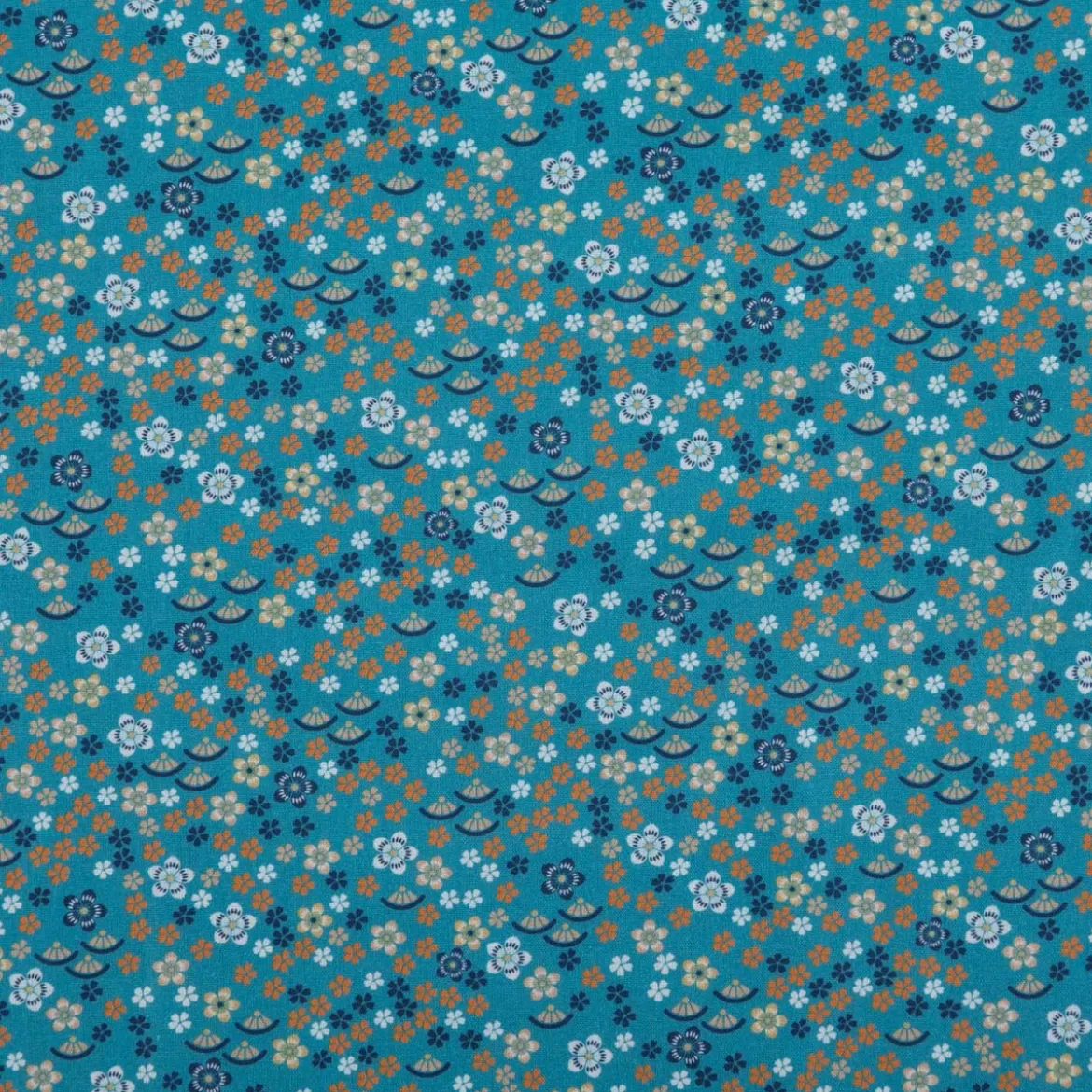 Baumwollstoff Popeline Stoff Millefleurs Blümchen türkis 1,45m Breite
