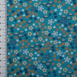 Baumwollstoff Popeline Stoff Millefleurs Blümchen türkis 1,45m Breite