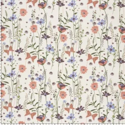 Baumwollstoff Popeline Stoff Blumen Schmetterlinge wollweiß lachsrosa blau 1,45m Breite