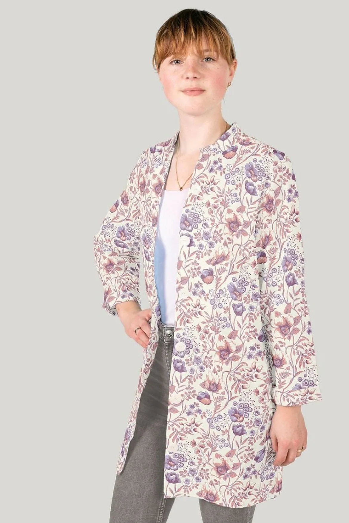 Baumwollstoff Popeline Stoff Blumenranken wollweiß braunrot lila 1,45m Breite