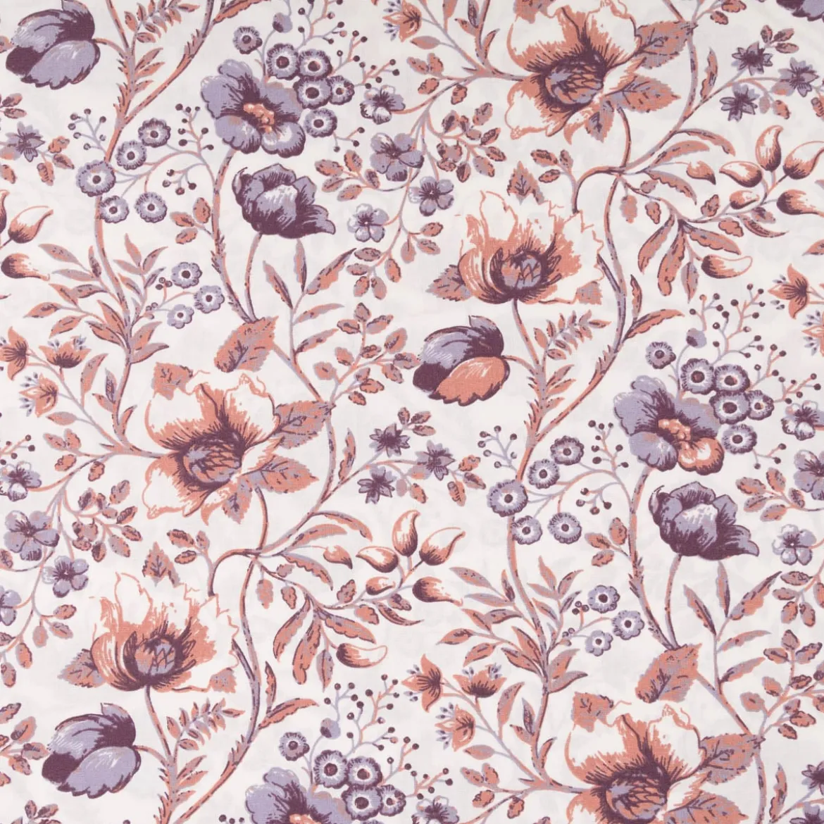 Baumwollstoff Popeline Stoff Blumenranken wollweiß braunrot lila 1,45m Breite