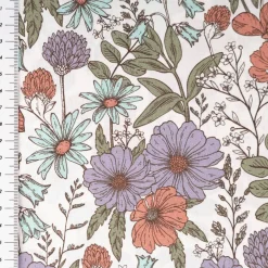 Baumwollstoff Popeline Stoff Blumen wollweiß lila rot grün türkis 1,45m Breite