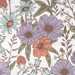 Baumwollstoff Popeline Stoff Blumen wollweiß lila rot grün türkis 1,45m Breite