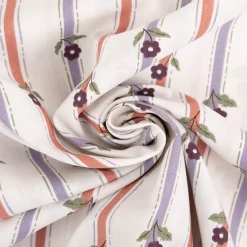 Baumwollstoff Popeline Stoff Streifen Blumen wollweiß lila rot 1,45m Breite