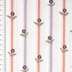 Baumwollstoff Popeline Stoff Streifen Blumen wollweiß lila rot 1,45m Breite