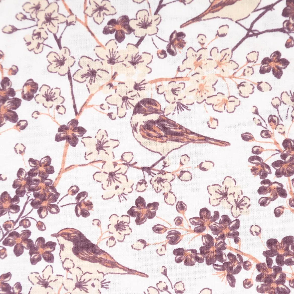 Baumwollstoff Popeline Stoff Vögel Blumen wollweiß beige weinrot 1,45m Breite