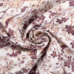 Baumwollstoff Popeline Stoff Vögel Blumen wollweiß beige weinrot 1,45m Breite