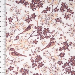 Baumwollstoff Popeline Stoff Vögel Blumen wollweiß beige weinrot 1,45m Breite