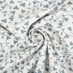 Baumwollstoff Popeline Stoff Blumenranken wollweiß blau 1,45m Breite