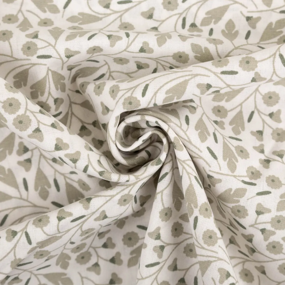 Baumwollstoff Popeline Stoff Blumen wollweiß grün 1,45m Breite