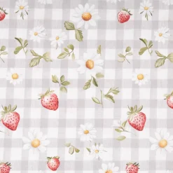 Baumwollstoff Popeline Stoff Erdbeeren Karos Blumen grau rot 1,40m Breite