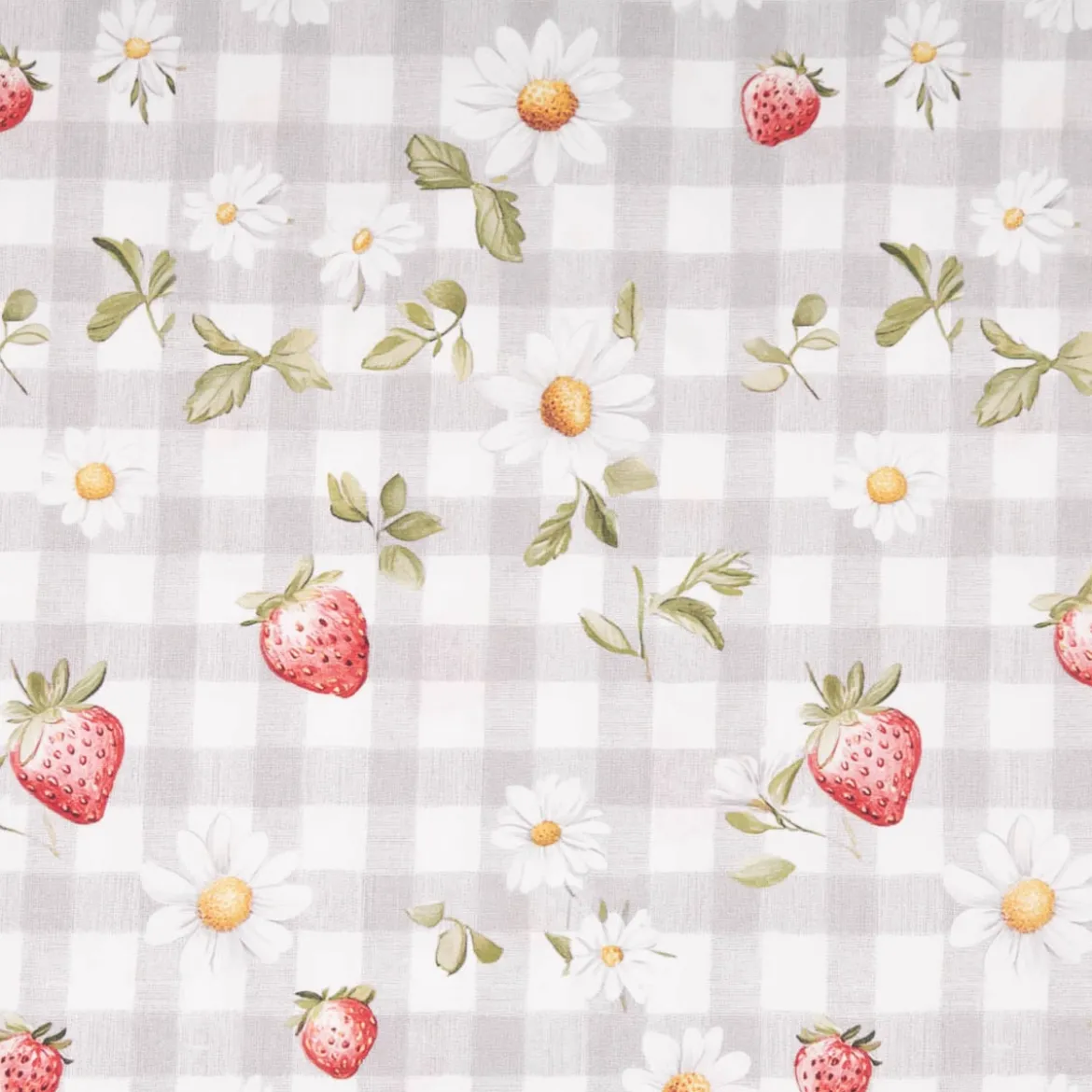 Baumwollstoff Popeline Stoff Erdbeeren Karos Blumen grau rot 1,40m Breite