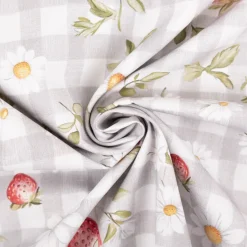 Baumwollstoff Popeline Stoff Erdbeeren Karos Blumen grau rot 1,40m Breite