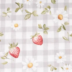 Baumwollstoff Popeline Stoff Erdbeeren Karos Blumen grau rot 1,40m Breite