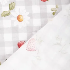 Baumwollstoff Popeline Stoff Erdbeeren Karos Blumen grau rot 1,40m Breite