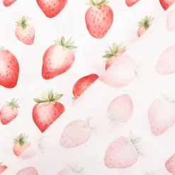 Baumwollstoff Popeline Stoff Erdbeeren weiß rot 1,40m Breite