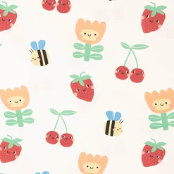 Baumwollstoff Popeline Stoff Früchte Blumen Bienen wollweiß bunt 1,45m Breite