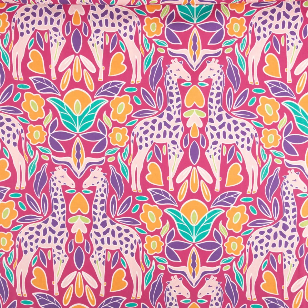 Baumwollstoff Popeline Stoff Giraffe pink bunt 1,45m Breite