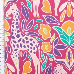 Baumwollstoff Popeline Stoff Giraffe pink bunt 1,45m Breite