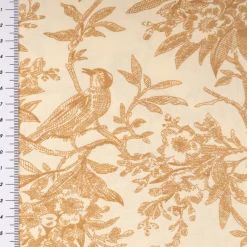 Baumwollstoff Popeline Stoff Vögel und Blumen Serie Romantic Garden Beige 1,40m Breite