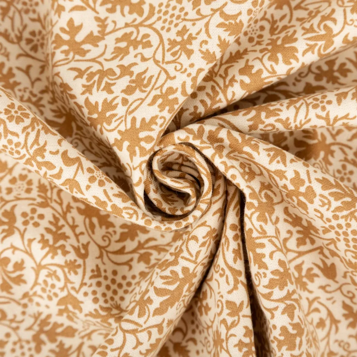 Baumwollstoff Popeline Stoff Allover Blätterranken Serie Romantic Garden Beige 1,40m Breite