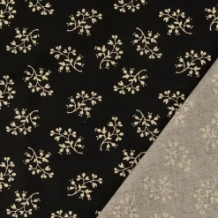 Baumwollstoff Popeline Stoff Blumenzweige Serie Romantic Garden Schwarz 1,40m Breite