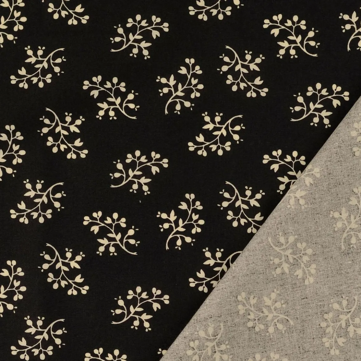 Baumwollstoff Popeline Stoff Blumenzweige Serie Romantic Garden Schwarz 1,40m Breite