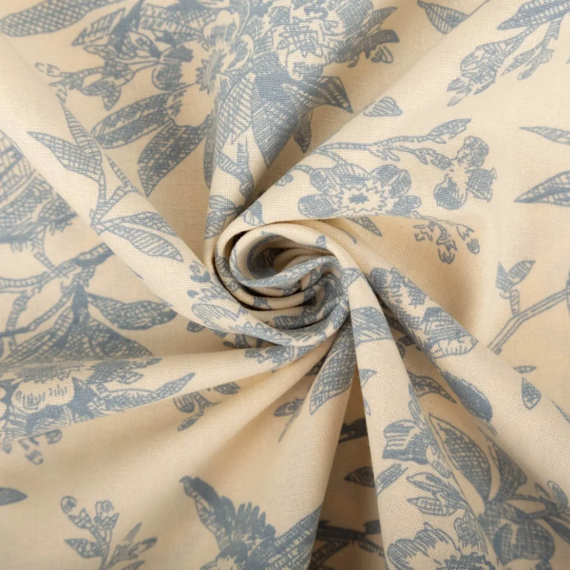 Baumwollstoff Popeline Stoff Vögel und Blumen Serie Romantic Garden Babyblau 1,40m Breite