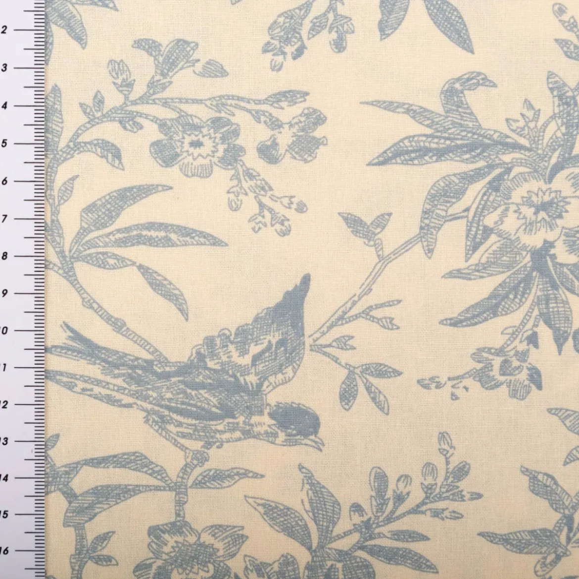 Baumwollstoff Popeline Stoff Vögel und Blumen Serie Romantic Garden Babyblau 1,40m Breite
