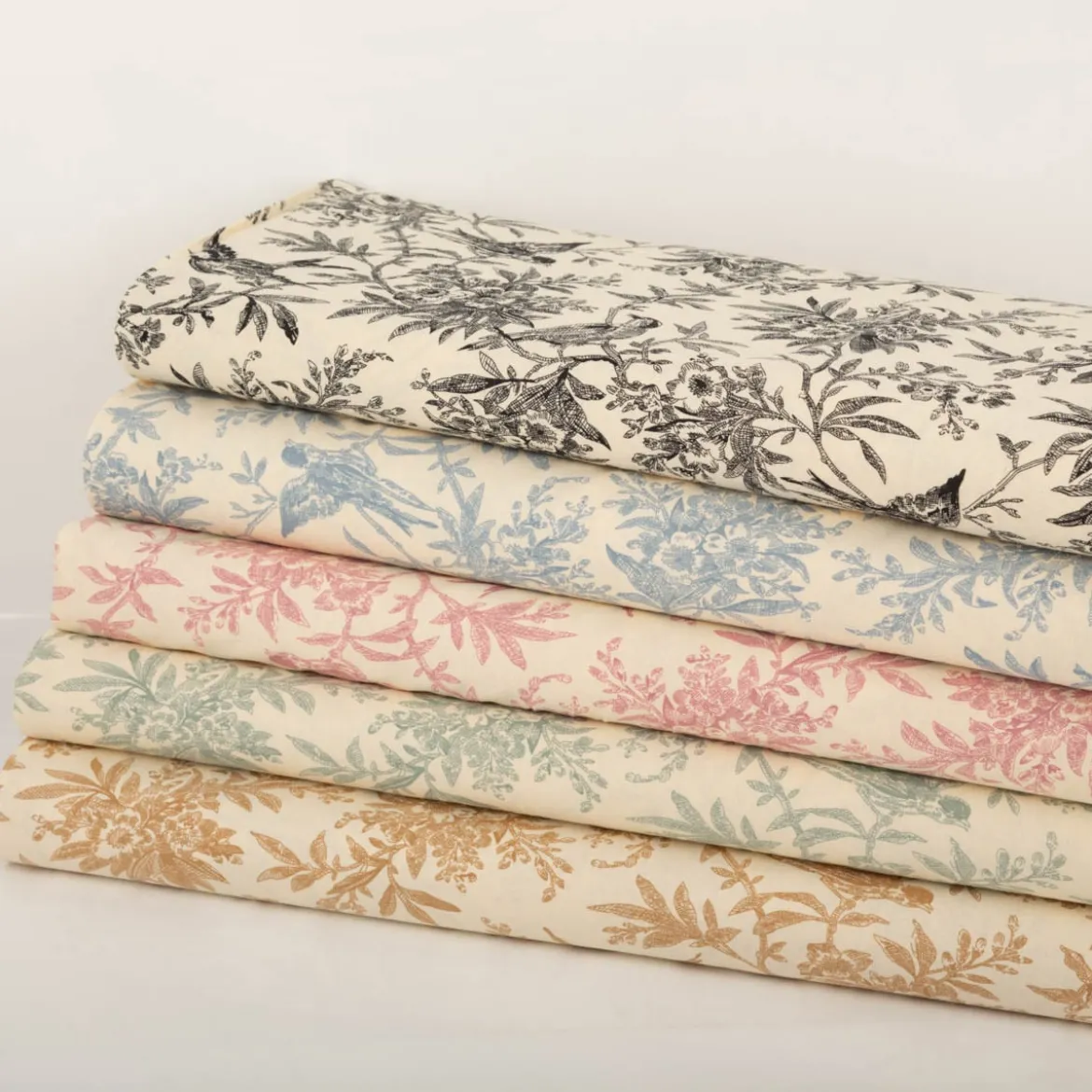 Baumwollstoff Popeline Stoff Vögel und Blumen Serie Romantic Garden Babyblau 1,40m Breite