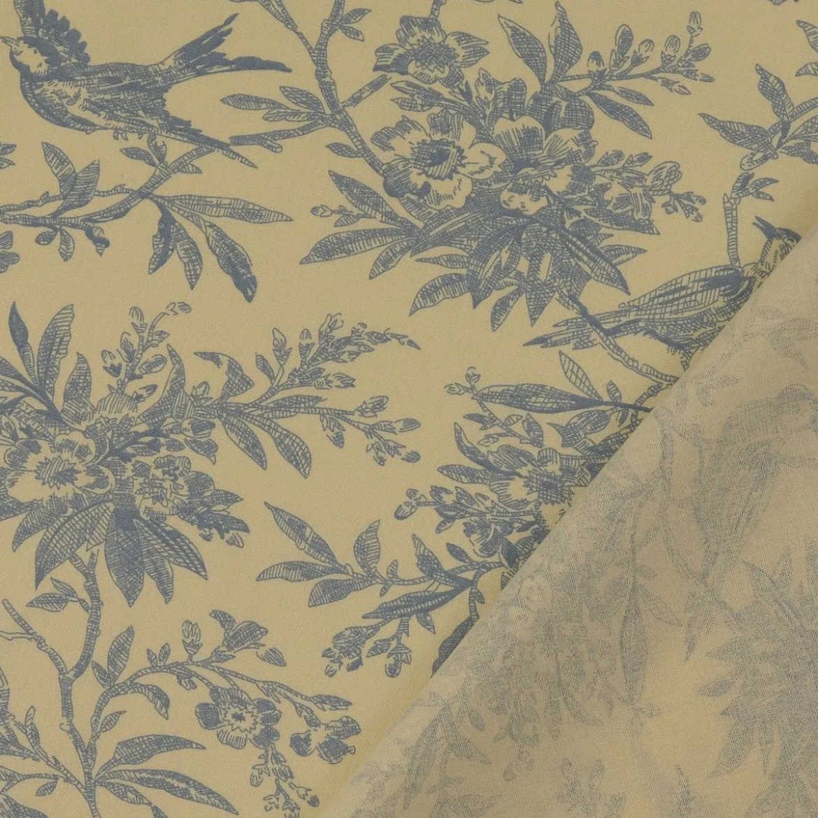Baumwollstoff Popeline Stoff Vögel und Blumen Serie Romantic Garden Babyblau 1,40m Breite