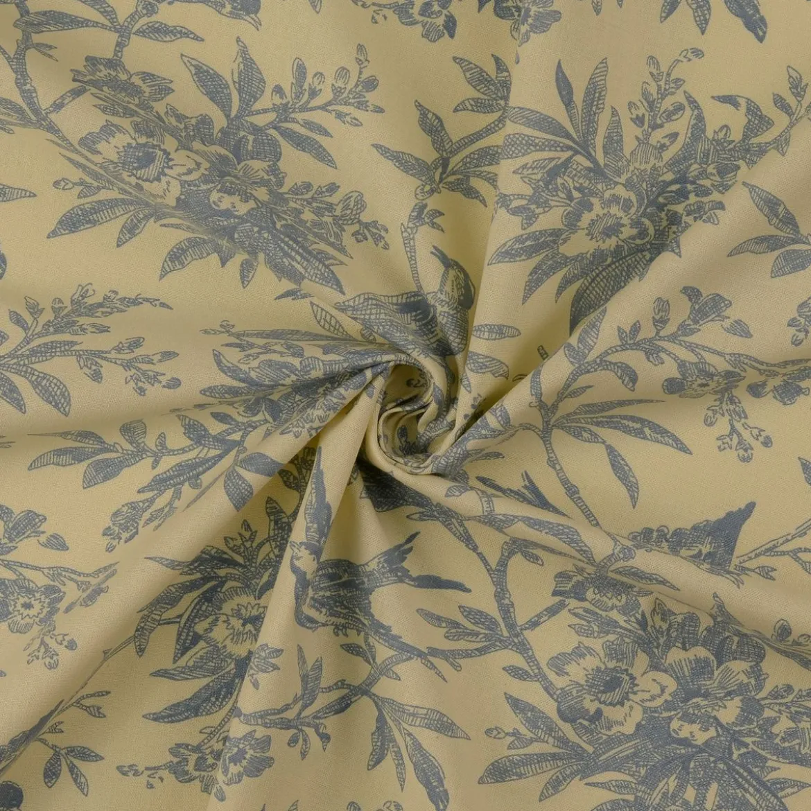 Baumwollstoff Popeline Stoff Vögel und Blumen Serie Romantic Garden Babyblau 1,40m Breite
